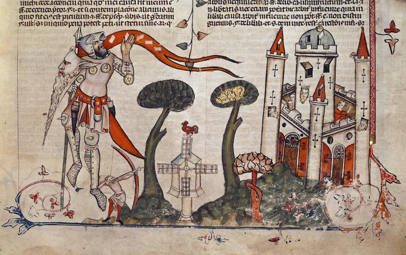 Medieval manuscript illustration showing an image of a windmill