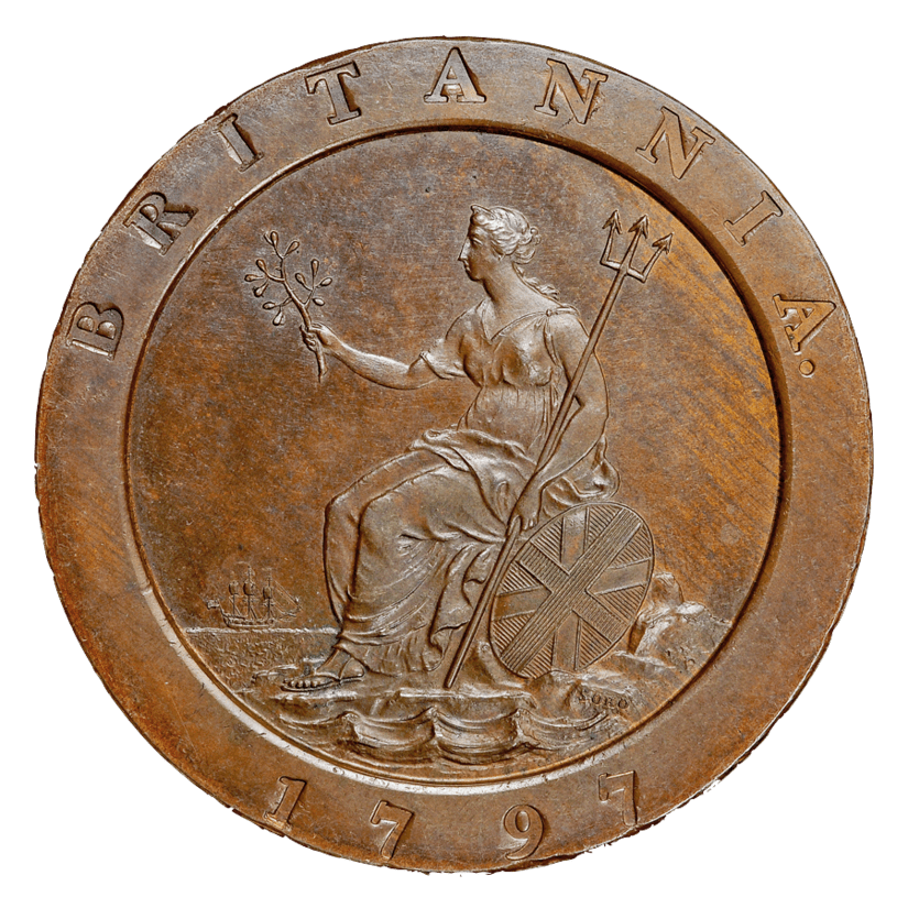 A coin with a deep lip around the edge.