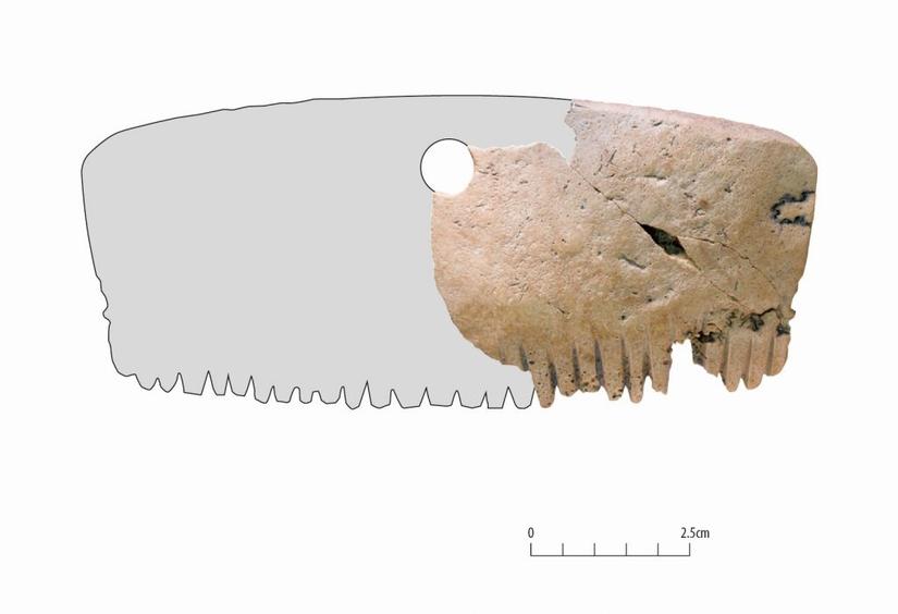 A reconstruction drawing of the full comb showing it was originally twice the size
