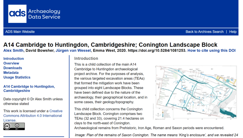 Screenshot of the A14 digital archive homepage